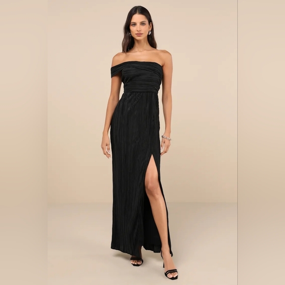 Lulus Poised Performance Black Plisse One-Shoulder Maxi Dress XL Wedding Party - Picture 2 of 9